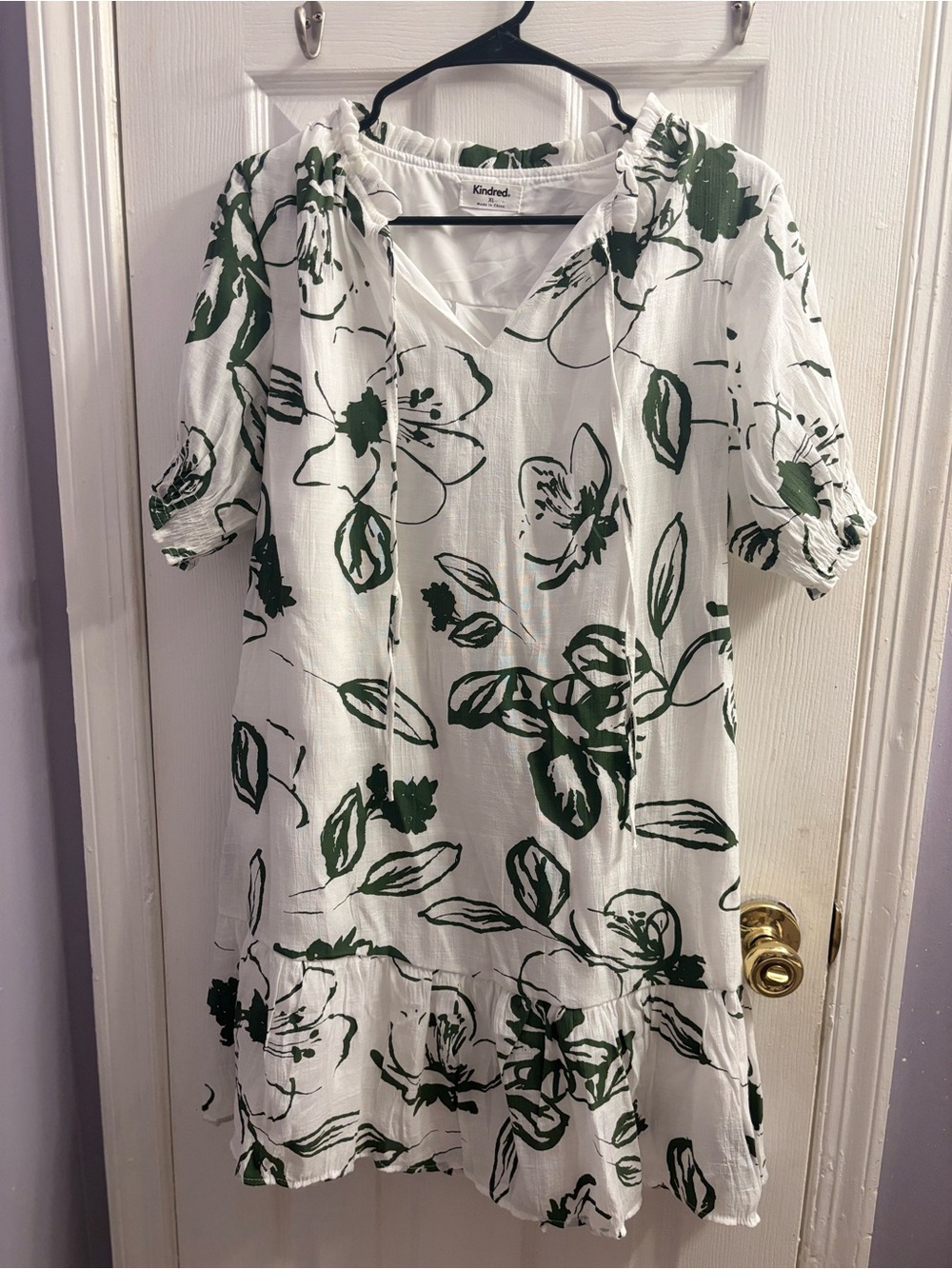 Kindred White Mini Dress with Green Floral Print